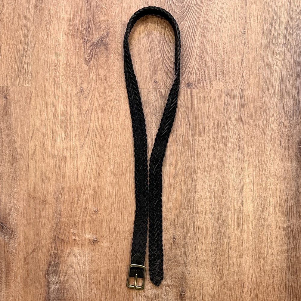J. Crew Braided Brown Suede Leather Belt with Brass-Tone Buckle